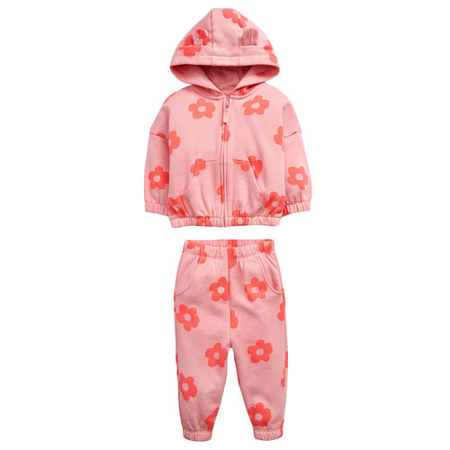 All Over Flower Zipper Hoodie Set